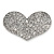 Silver Plated Pave Set Clear Crystal Heart Brooch - 47mm