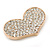 Gold Plated Pave Set Clear Crystal Heart Brooch - 47mm - view 2