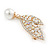 Clear Crystals Double Leaf with Pearl Brooch In Gold Plating - 60mm L - view 3