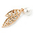 Clear Crystals Double Leaf with Pearl Brooch In Gold Plating - 60mm L - view 5