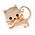 Cute Kitten Brooch In Gold Tone Metal - 35mm