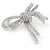 Double Bow Clear Crystal Brooch In Rhodium Plating - 55mm W - view 6