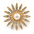 Gold Plated Clear Crystal Glass Pearl Flower Brooch - 40mm D