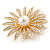 Gold Plated Clear Crystal Glass Pearl Flower Brooch - 40mm D - view 3