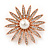 Clear Crystal Glass Pearl Flower Brooch In Rose Gold Tone Metal - 40mm D