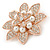Bridal Crystal, Glass Pearl Flower Brooch In Rose Gold Tone - 55mm D - view 2