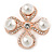 Vintage Inspired White Glass  Pearl Crystal Cross Brooch In Rose Gold Metal - 45mm