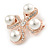 Vintage Inspired White Glass  Pearl Crystal Cross Brooch In Rose Gold Metal - 45mm - view 3