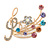 Gold Plated Multicoloured Crystal Musical Notes Brooch - 45mm L