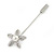 Silver Tone Clear Crystal White Pearl Daisy Flower Lapel, Hat, Suit, Tuxedo, Collar, Scarf, Coat Stick Brooch Pin - 55mm L - view 2
