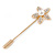 Gold Tone Clear Crystal White Pearl Daisy Flower Lapel, Hat, Suit, Tuxedo, Collar, Scarf, Coat Stick Brooch Pin - 55mm L - view 4