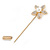Gold Tone Clear Crystal White Pearl Daisy Flower Lapel, Hat, Suit, Tuxedo, Collar, Scarf, Coat Stick Brooch Pin - 55mm L - view 3