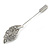Silver Tone Clear Crystal Leaf Lapel, Hat, Suit, Tuxedo, Collar, Scarf, Coat Stick Brooch Pin - 60mm L - view 4
