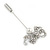 Silver Tone Clear Crystal White Pearl Bow Lapel, Hat, Suit, Tuxedo, Collar, Scarf, Coat Stick Brooch Pin - 55mm L - view 2