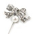 Silver Tone Clear Crystal White Pearl Bow Lapel, Hat, Suit, Tuxedo, Collar, Scarf, Coat Stick Brooch Pin - 55mm L - view 3