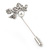 Silver Tone Clear Crystal White Pearl Bow Lapel, Hat, Suit, Tuxedo, Collar, Scarf, Coat Stick Brooch Pin - 55mm L - view 4