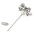 Silver Tone Clear Crystal White Pearl Bow Lapel, Hat, Suit, Tuxedo, Collar, Scarf, Coat Stick Brooch Pin - 55mm L - view 5