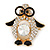 Gold Plated Clear Crystal, Black Enamel Penguin In The Glasses Brooch - 35mm L - view 5
