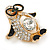 Gold Plated Clear Crystal, Black Enamel Penguin In The Glasses Brooch - 35mm L - view 3