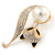 Gold Plated Clear Crystal with Glass Pearl Fox Brooch - 50mm - view 4