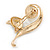 Gold Plated Clear Crystal with Glass Pearl Fox Brooch - 50mm - view 5
