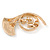 Gold Plated Clear Crystal French Horn Musical Instrument Brooch - 45mm W - view 4
