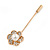 Gold Tone Clear Crystal White Pearl Flower Lapel, Hat, Suit, Tuxedo, Collar, Scarf, Coat Stick Brooch Pin - 55mm L - view 2