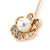 Gold Tone Clear Crystal White Pearl Flower Lapel, Hat, Suit, Tuxedo, Collar, Scarf, Coat Stick Brooch Pin - 55mm L - view 3
