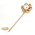 Gold Tone Clear Crystal White Pearl Flower Lapel, Hat, Suit, Tuxedo, Collar, Scarf, Coat Stick Brooch Pin - 55mm L - view 4