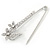 Medium Clear Crystal Double Flower Safety Pin In Silver Tone - 65mm L - view 5