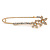 Medium Clear Crystal Double Flower Safety Pin In Gold Tone - 65mm L - view 2