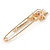 Medium Clear Crystal Double Flower Safety Pin In Gold Tone - 65mm L - view 4