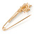 Medium Clear Crystal Double Flower Safety Pin In Gold Tone - 65mm L - view 5
