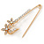 Medium Clear Crystal Double Flower Safety Pin In Gold Tone - 65mm L - view 6