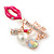 Gold Plated Clear/ AB Crystal Lips LOVE Brooch with Charms - 40mm W - view 2