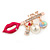 Gold Plated Clear/ AB Crystal Lips LOVE Brooch with Charms - 40mm W - view 3