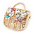Gold Plated Multicoloured Crystal Bag Brooch - 35mm W - view 3