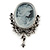 Vintage Inspired Diamante Charm Grey Cameo Brooch/Pendant In Antique Silver Metal - 80mm L