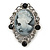 Vintage Inspired Crystal 'Lady' Grey Cameo Brooch/Pendant In Antique Silver Tone - 50mm L