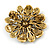 Vintage Inspired Grey Coloured Austrian Crystal Floral Brooch In Antique Gold Tone - 43mm D - view 2