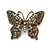Marcasite Multicoloured Butterfly Brooch In Bronze Tone Metal - 47mm W