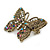 Marcasite Multicoloured Butterfly Brooch In Bronze Tone Metal - 47mm W - view 4