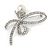 Clear Crystal, White Pearl Ribbon Brooch In Silver Tone - 65mm - view 3