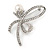 Clear Crystal, White Pearl Ribbon Brooch In Silver Tone - 65mm