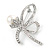 Clear Crystal, White Pearl Ribbon Brooch In Silver Tone - 65mm - view 5