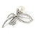 Clear Crystal, White Pearl Ribbon Brooch In Silver Tone - 65mm - view 6