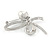 Clear Crystal, White Pearl Ribbon Brooch In Silver Tone - 65mm - view 2