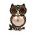 Vintage Inspired Topaz Crystal with Beige Pearl Owl Brooch In Bronze Tone - 35mm L