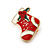 Tiny Crystal White/ Red Enamel Christmas Stocking Brooch In Gold Plated Metal - 15mm L - view 3