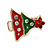 Tiny Green/ Red Enamel, Crystal Christmas Tree Pin Brooch In Gold Tone - 17mm L - view 2